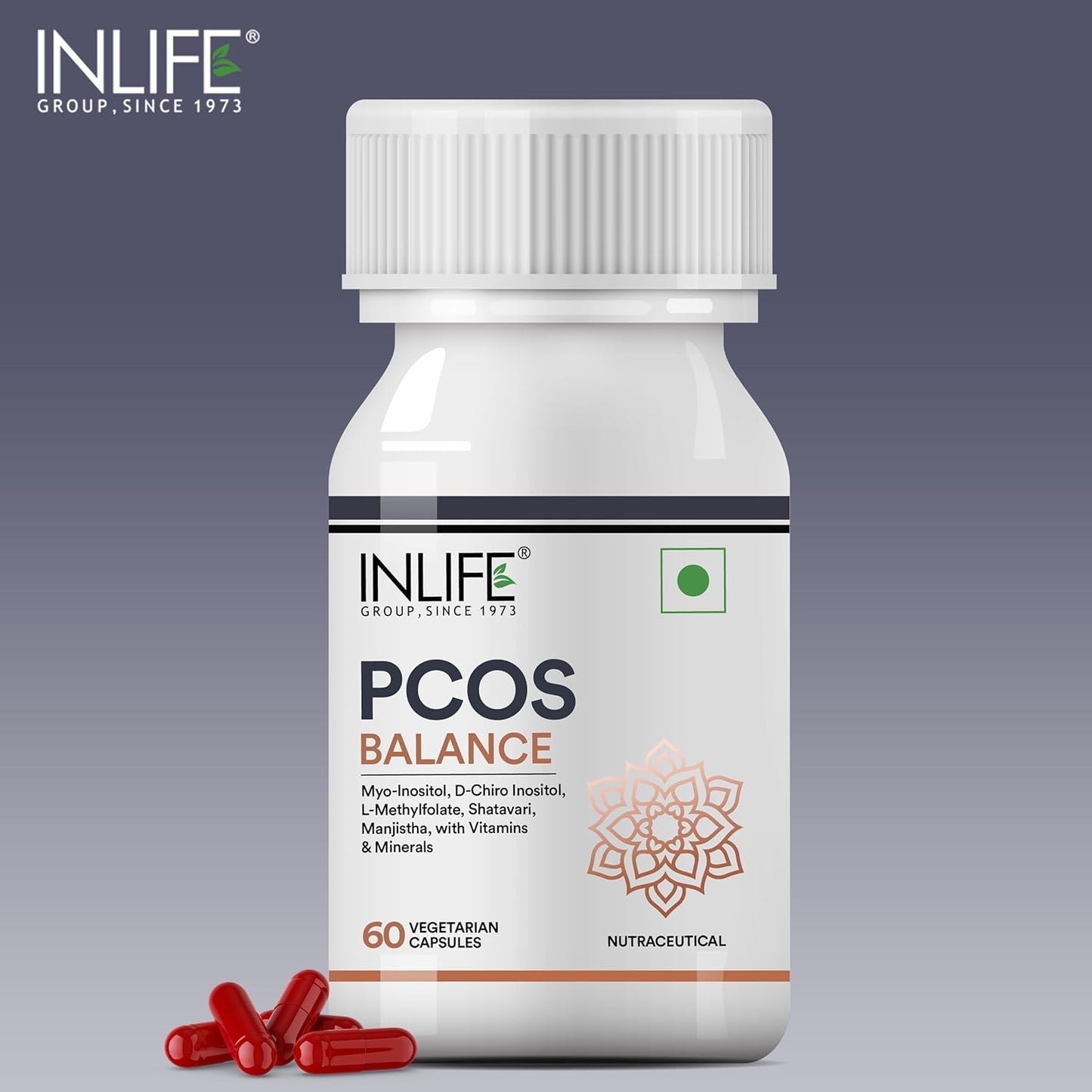 INLIFE PCOS Supplements for Women | PCOS Balance Capsule | Myo Inositol D Chiro Inositol Shatavari Manjistha Vitamins Minerals -60 Vegetarian Capsules (Pack of 1)
