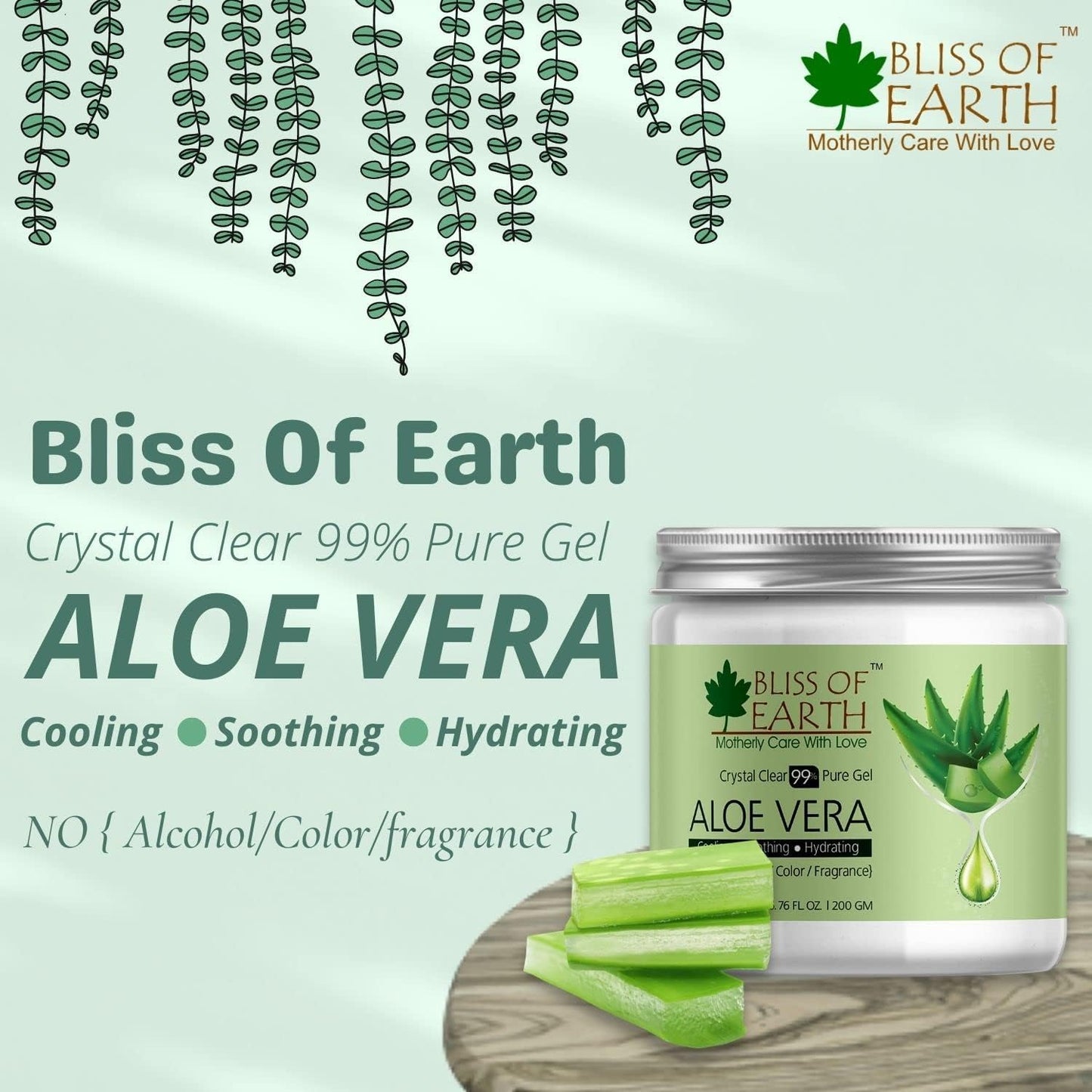 Bliss Of Earth 99% Pure Crystal Clear Aloe Vera Gel For Face Hair Skin Dark Spots, Effective Cooling, Soothing & Hydrating, 100gm