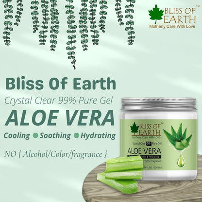 Bliss Of Earth 99% Pure Crystal Clear Aloe Vera Gel For Face Hair Skin Dark Spots, Effective Cooling, Soothing & Hydrating, 100gm