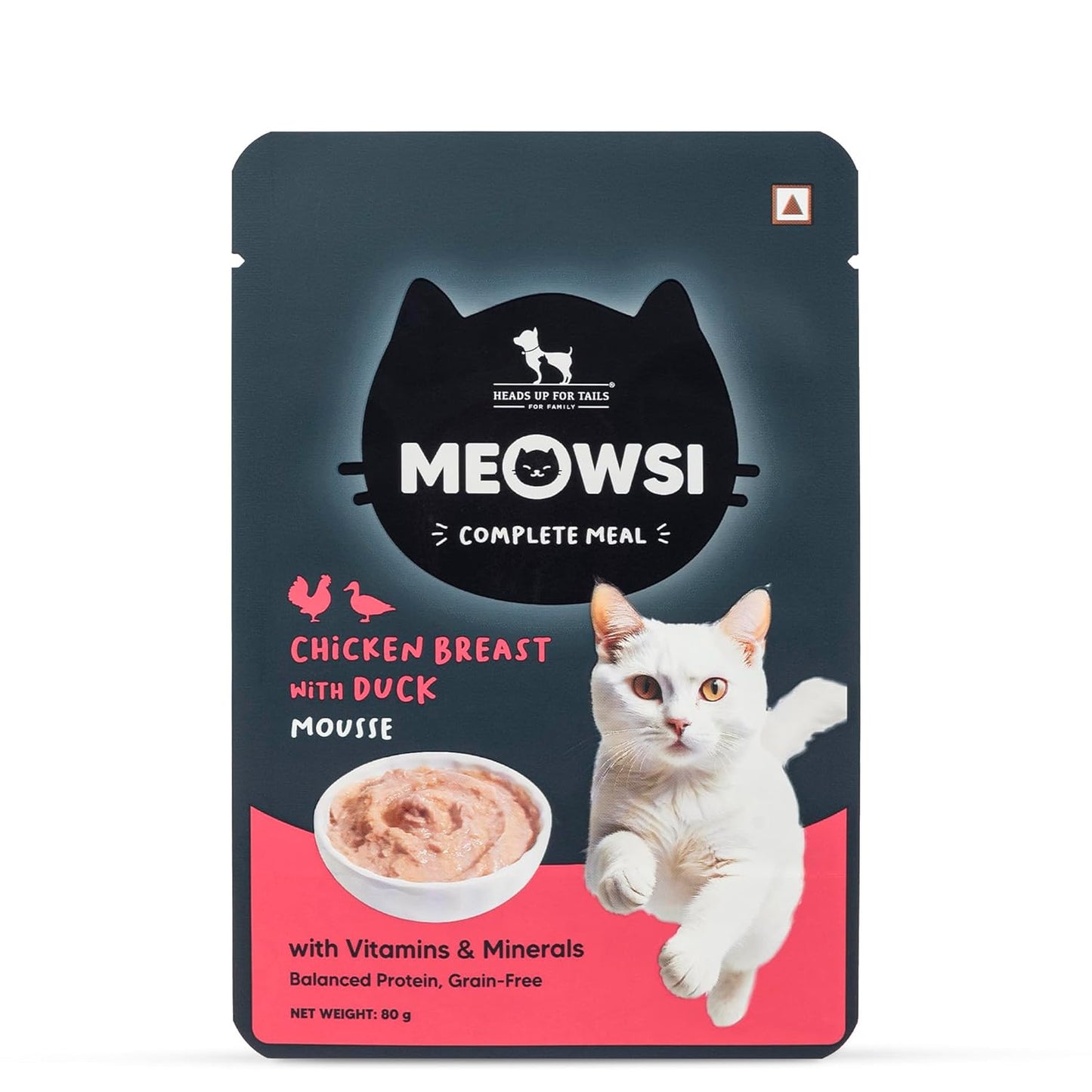 Meowsi by HUFT Chicken Breast with Duck Mousse Cat Food - 80 gm | Creamy & Protein-Rich Wet Food for Persian & All Breeds | Supports Digestion & Healthy Growth
