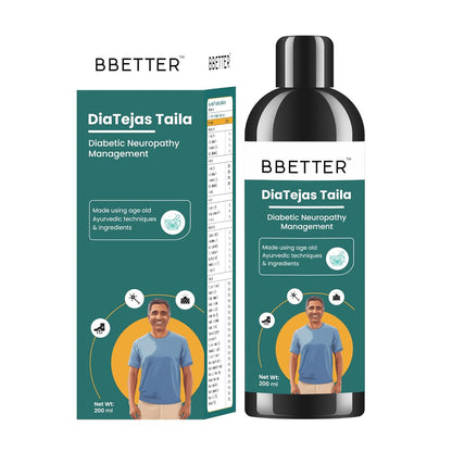 BBETTER DiaTejas Taila | Ayurvedic oil with Cooling Herbs to Support Diabetic Foot Neuropathy Pain Management, Tingling Sensation & Nerve Support – 200ml