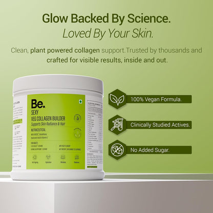 Be. Veg Collagen Powder for Women & Men | Plant-Based Supplement with VegCol, Glutathione, Hyaluronic Acid & Vitamin E | Vegan Builder for Skin Glow, Hydration, Hair & Nail Health | Mix-Fruit Flavour | 300 g