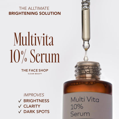 Multivita 10% Serum bottle with dropper on a white background, featuring The Face Shop branding.