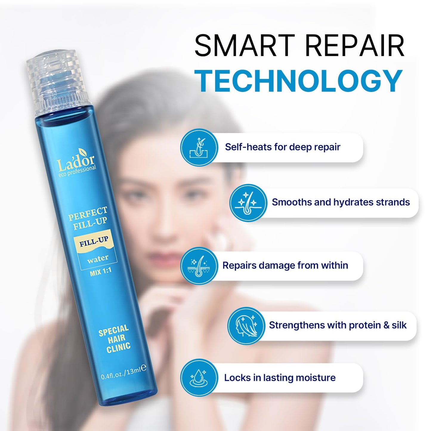 LADOR Perfect Hair Fill Up 3 Seconds Intensive Keratin Hair Mask Rinse Off Treatment for Bleached Frizzy Damaged Dry Hair, Deep Conditioner Protein Hair Care Korean Hair Ampoule (13 ml)