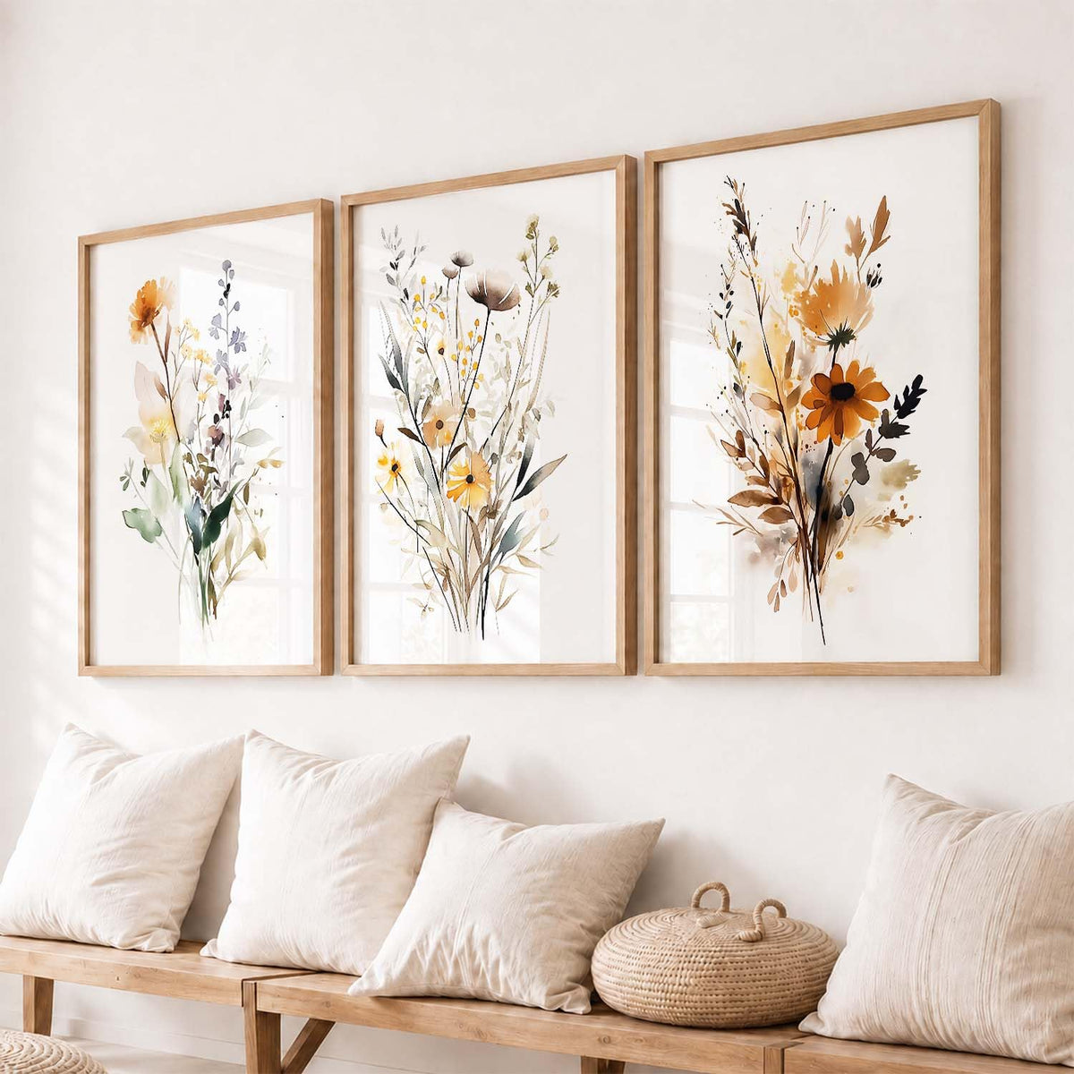 Home Decor Floral Painting Decorative Modern Wall Art poster With Frame For Living Room Bed Room Hotel Wall Decor Digital Reprint Set of 3 (10X13 inch)