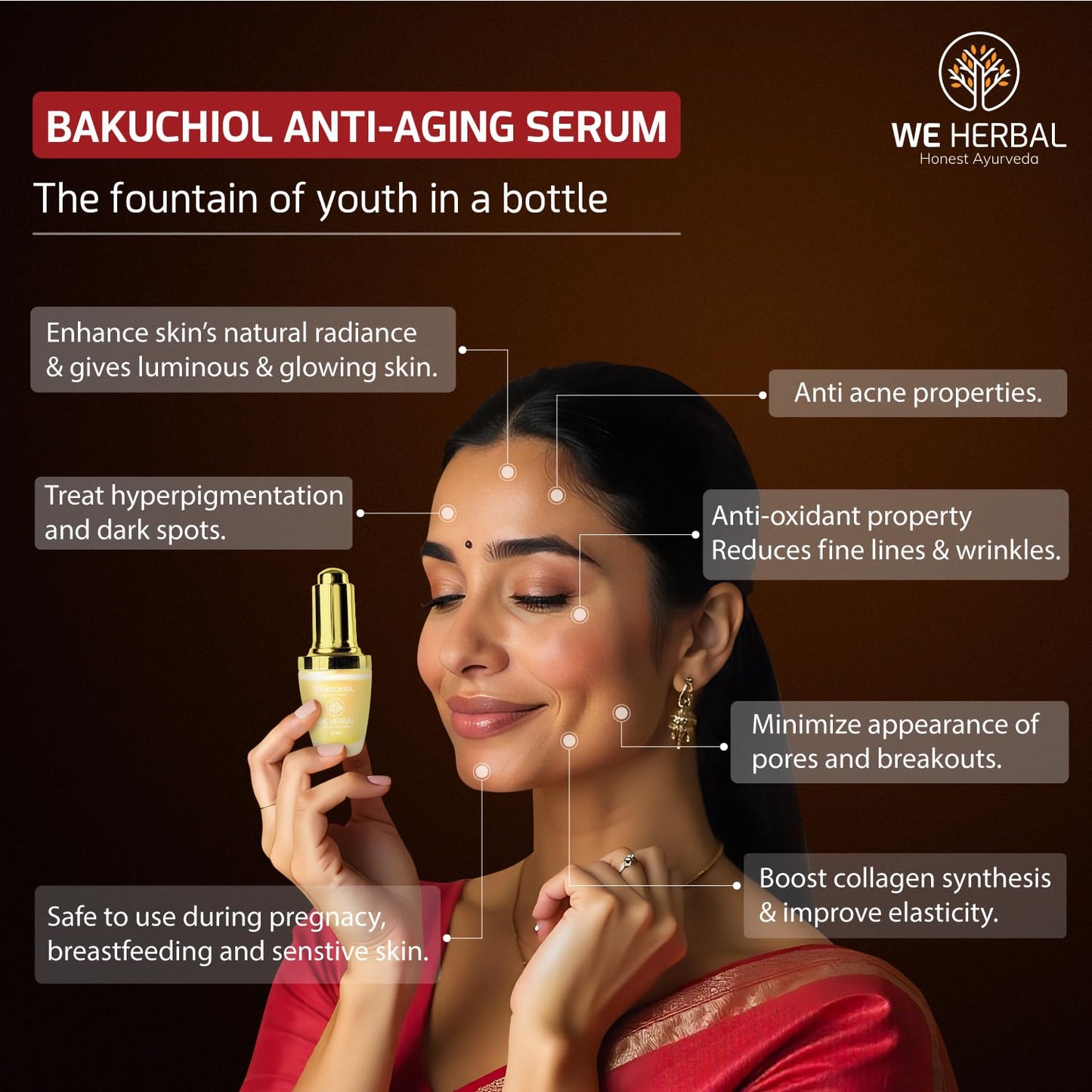 WE HERBAL Bakuchiol Anti-Ageing Serum 20ml, Natural Retinol Alternative with Rosehip & Almond Oil, Targets Acne-Causing Bacteria, Reduces Pimples, Fine Lines & Dark Spots, No Chemicals or Fragrance