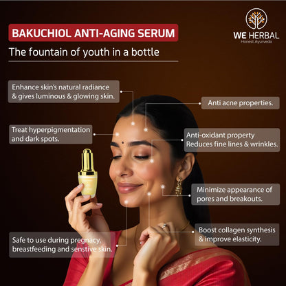 WE HERBAL Bakuchiol Anti-Ageing Serum 20ml, Natural Retinol Alternative with Rosehip & Almond Oil, Targets Acne-Causing Bacteria, Reduces Pimples, Fine Lines & Dark Spots, No Chemicals or Fragrance