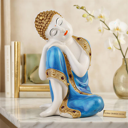 Buddha Idol Statue | Show Pieces for Home Decor Living Room (Blue White Glossy)