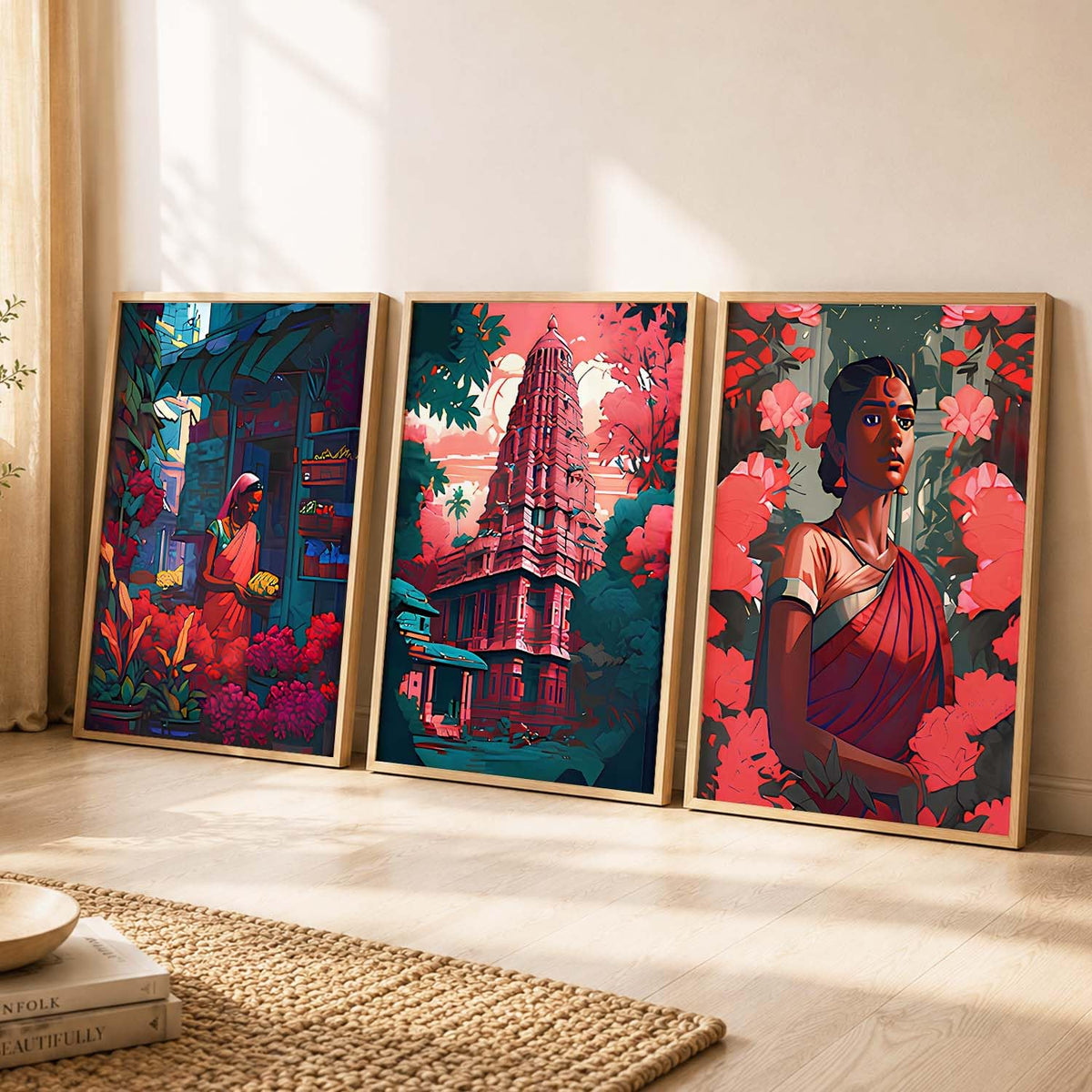 Premium Digital Painting with Frame for Home Decor - Painting for Living Room Bedroom Office Room Decor - Painting for Wall Decoration - Pack of 3 (Modern Art Painting, Design07, 10X13 inch)