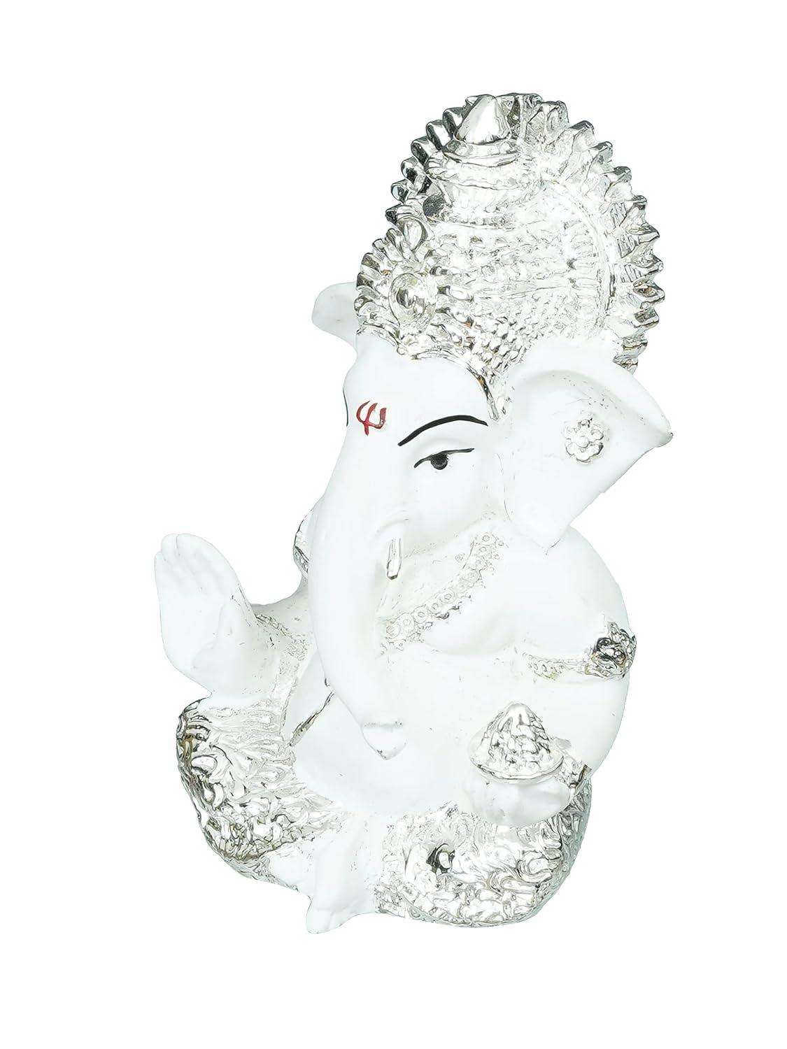 eCraftIndia Silver White Resin Lord Ganesha Idol for Home Decor Office Car Dashboard| Ganesha Statue for Puja Room| Ganpati Murti| God Statue Gift for Diwali Ganesh Chaturthi Housewarming Birthday