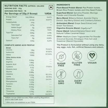 Wellbeing Nutrition Organic Vegan Plant Protein Isolate Powder | 22g Protein, 5g BCAA European Pea & Brown Rice Protein | Superfoods, Fiber for Muscle Growth & Recovery | British Banoffee Pie -500gm