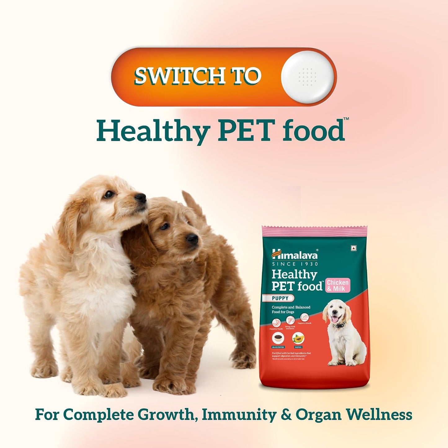 Himalaya Healthy PET Food for Puppies | Chicken & Milk | 1.2kg | Complete & Balanced Nutrition with Black Pepper, Oats & Papaya
