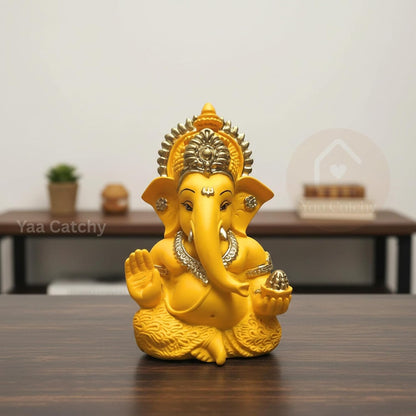Yaa Catchy Mango Yellow Ganesha Idol Car Dashboard Idol Ganesha Murti Ganpati Idol for Home Decor Pooja Lord Ganesh Statue Gift for Office Desk Pooja Room (Ganesha Yellow & Gold)