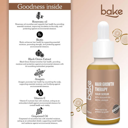 BAKE 95% Pure Rosemary Oil Hair Serum for Hairfall Control with Anagain & Biotin | Scalp Serum For Hair Growth & Dry, Frizzy Hair | For Women & Men | 50ml