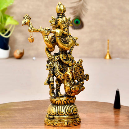 Lord Krishna Idol Statue Krishna Idols Gold Plated Flute Playing Krishana Decorative Showpiece Figurine for Pooja Room Living Room Mandir Office & Gift Krishna Murti for Home Decor