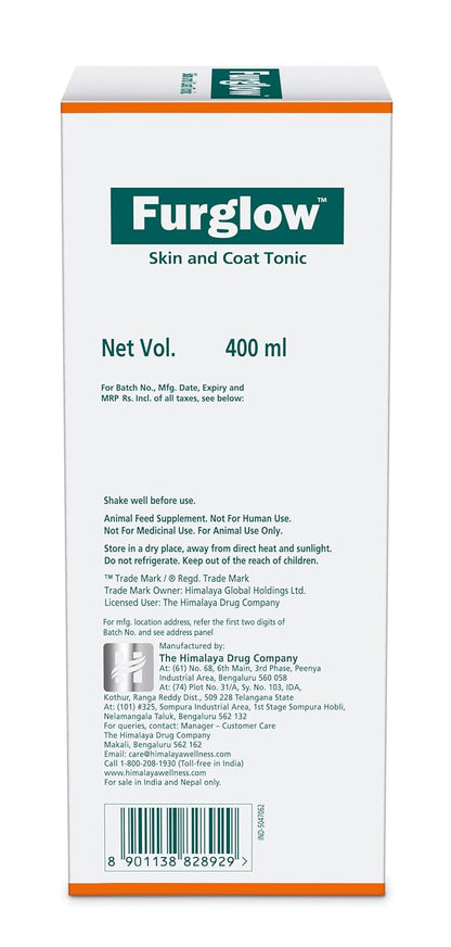 Furglow Skin and Coat Tonic packaging with product details on a white background