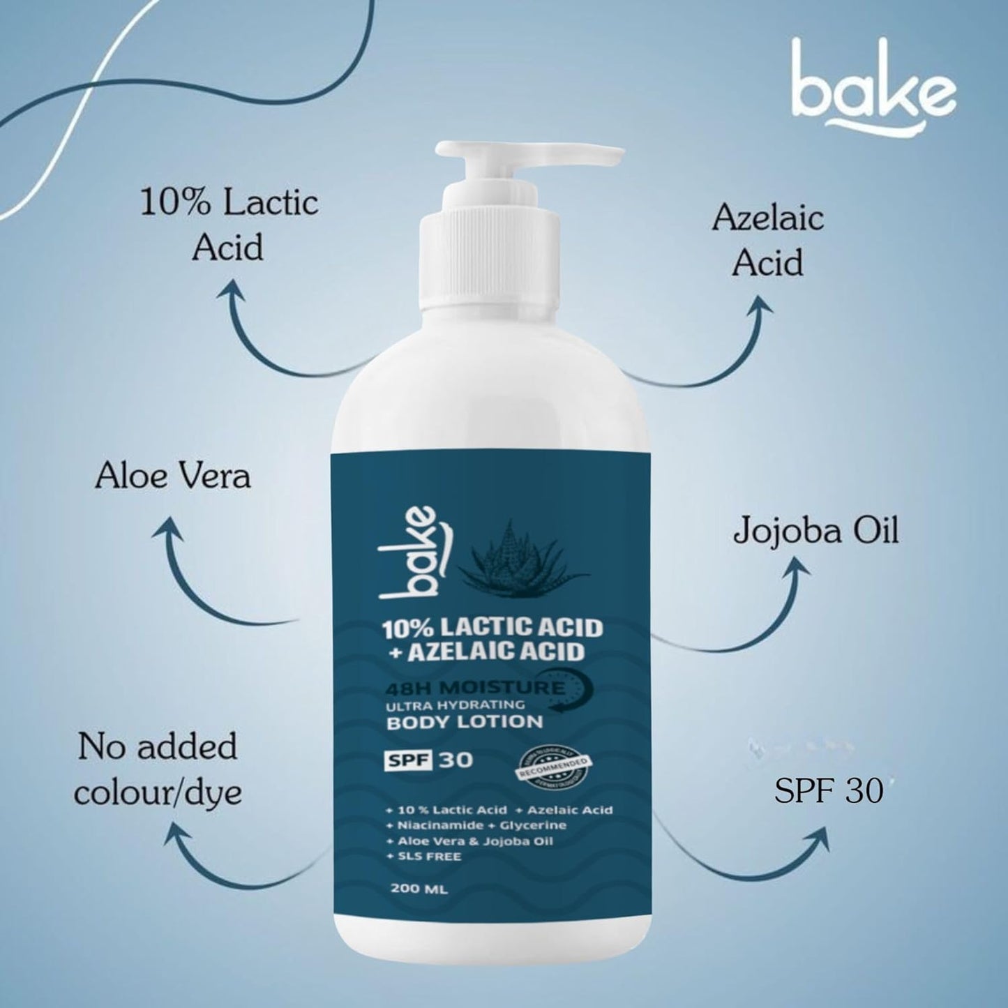 BAKE 10% Lactic Acid Body Lotion with Azelaic Acid | Smooths Rough & Bumpy Skin, Exfoliates Skin & Reduces Body Acne | Ultra Hydrating Body Lotion | 200ml
