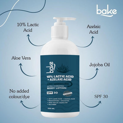 BAKE 10% Lactic Acid Body Lotion with Azelaic Acid | Smooths Rough & Bumpy Skin, Exfoliates Skin & Reduces Body Acne | Ultra Hydrating Body Lotion | 200ml