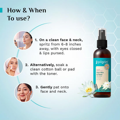 Pilgrim Korean Beauty White Lotus Refreshing Face Mist & Toner | Toner for glowing skin | Alcohol-Free Mist & toner for open pores Tightening | Korean skin care products | Women & Men | 100 ml