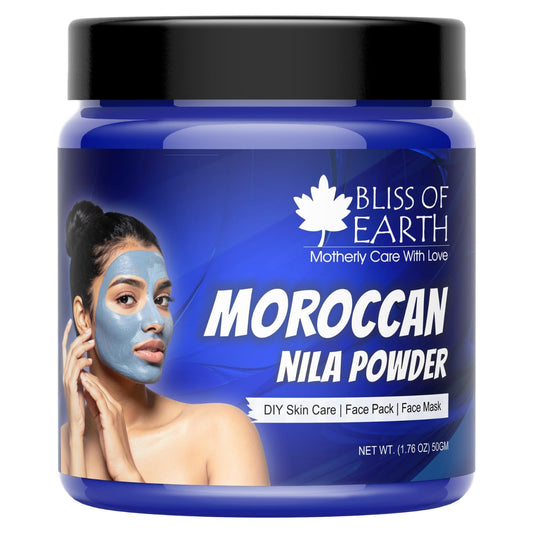 Bliss of Earth Moroccan Nila Powder 50gm for Face | Tan Care & Pore Care | Blue Powder for Deep Cleansing, Skin Care & Smooth Texture Support