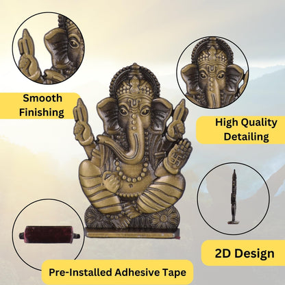 Shree Ganesh Idol for Car Dashboard – Brass Finish Hindu God Murti Compact Ganesh Ji Figurine for Car & Temple (S964-BRS)
