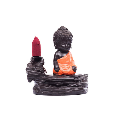 eCraftIndia Buddha Smoke Backflow Incense Holder (7.01 cm x 7.01 cm x 11.98 cm, Brown and Red)