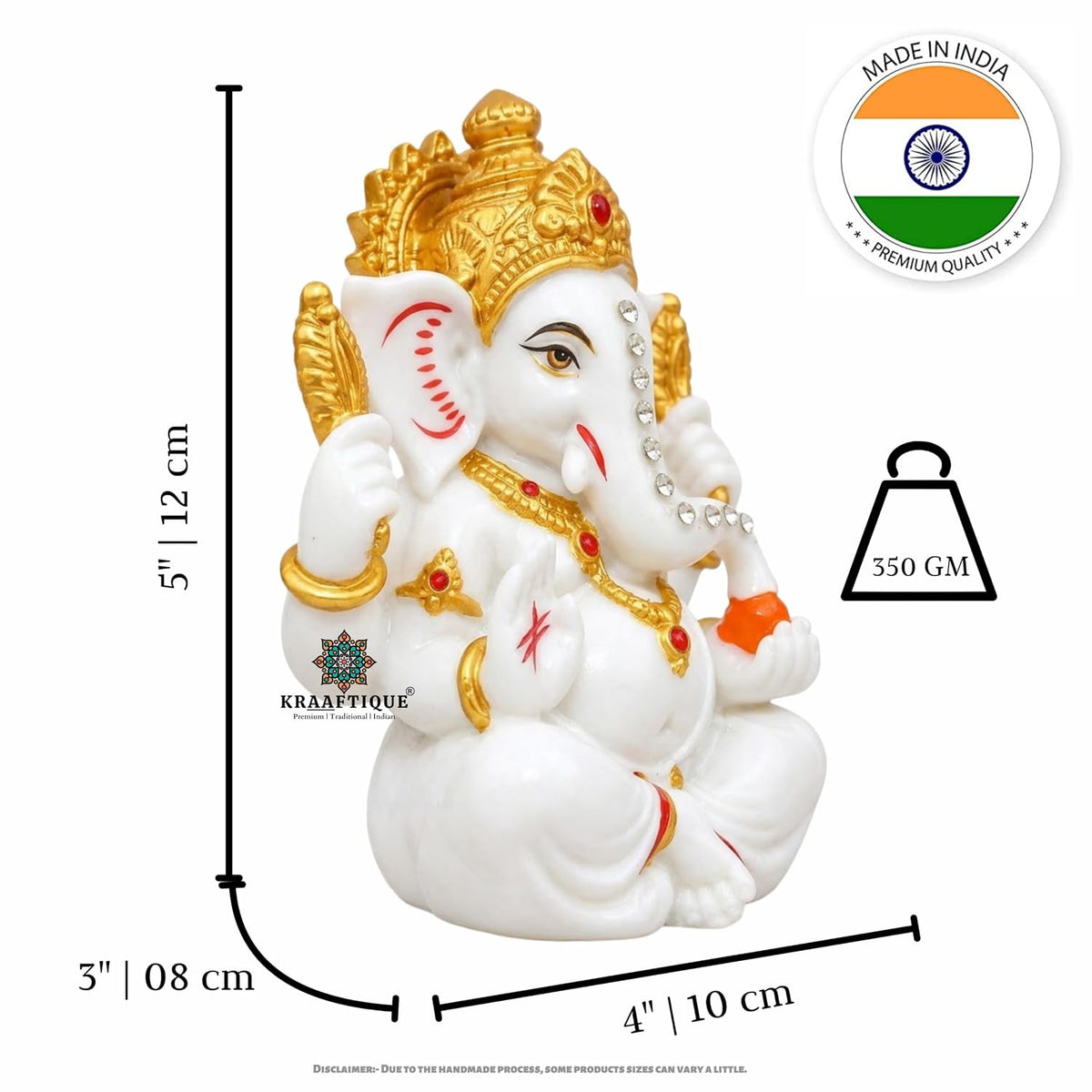 Maha Ganapati Idol White Marble Statue, Matte Finish Ganesh Murti for Puja, Mandir, Home Decor, Ganesh Chaturthi, Diwali, Festive Decoration & Religious Gifting
