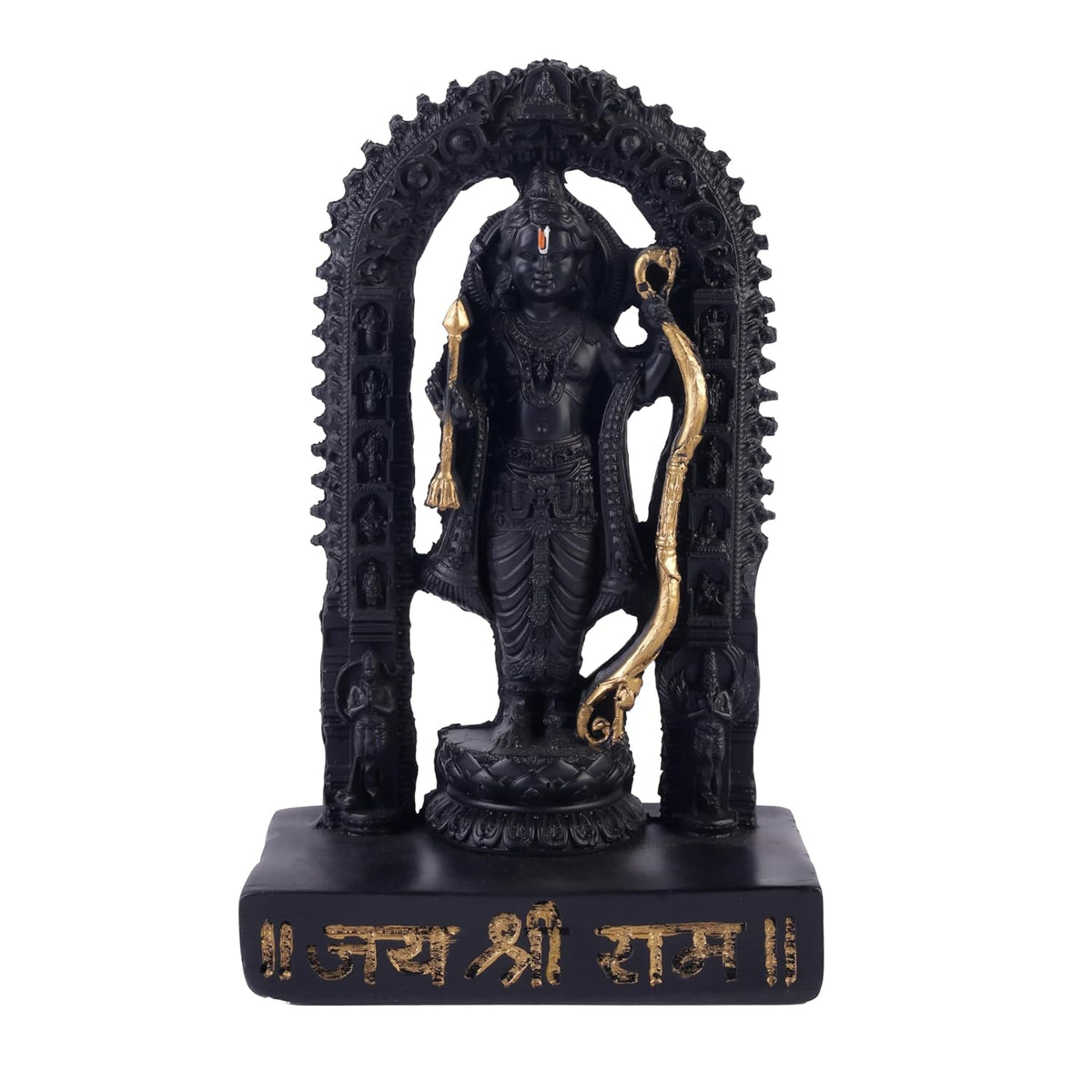 6.5 Inch Lord Ram Idol with Decorative Arch | Black Finish Ram Murti for Home Temple, Mandir, Pooja Room & Office Desk | Spiritual Showpiece for Worship, Festive Décor & Gifting