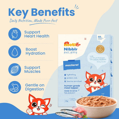 Nootie Nibblr Purr Gravy Mackerel - Taurine-Enriched, High-Protein Meal Topper for Cat (170g)