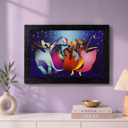 Wooden framed Modern Art Rain Painting | Ready to Hang- (Wooden Frame, Multicolor, 14 inch x 10 inch)