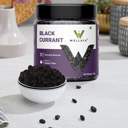 WELLAYA Premium Dried Black Currant - 300gm | Healthy & Tasty Whole Black Current | Rich In Vitamin K, High in Nutrients & Antioxidants | Delicious & Healthy Snack | Gluten-Free Snacking