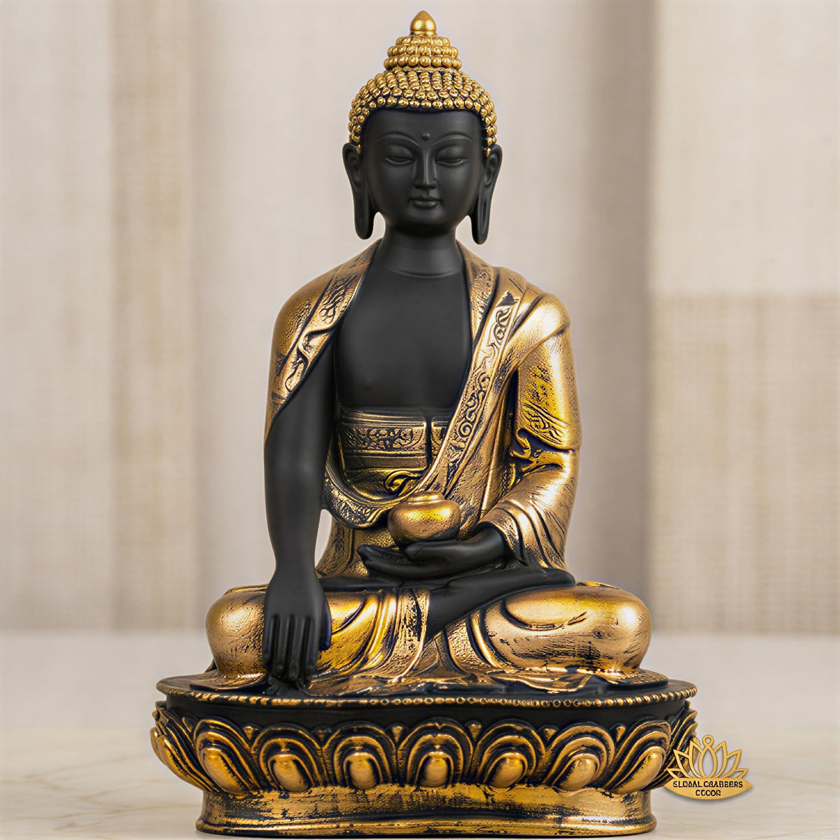 New Limited Edition Meditating Sitting Buddha Idol Statue showpiece Home Decor Decoration Items for Living Room and Gifts (Golden3 Black-BS1)
