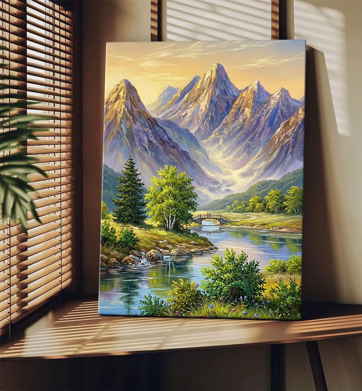 Mountain Canvas Painting for Wall Decoration, Mountain Painting Vastu, River Valley Nature Wall Art, Gallery Wrapped for Living Room, Bedroom, Office Décor, 45 x 58 cm