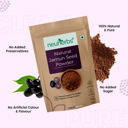 Neuherbs Natural Jamun Seed Powder - 200g For Diabetes | Supports Healthy Digestion & Sugar Levels | Rich in Vitamin C, Iron, Magnesium & Fiber