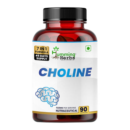 Humming Herbs Choline 1122mg with Bacopa, Ginkgo, Phosphatidylserine, L-Theanine & B6 | 7-in-1 Cognitive Support Formula | 90 Veg Capsules | 45 Days Supply | Brain Health Supplement