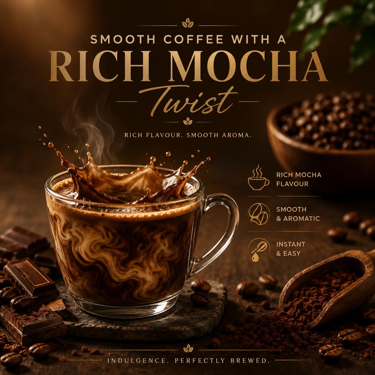 EVORA Greens 100gm Instant Coffee Powder | Mocha Flavour | Coffee with Arabica & Robusta Blend - Medium Roast | Make Café Style Hot or Cold Coffee, black Coffee, Cappuccino, Latte at Home | Make 50 Cups