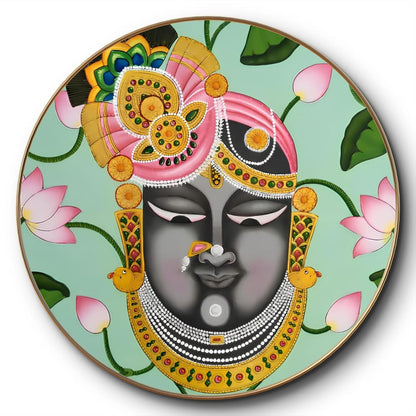ShriNath ji religious Premium Sparkle lamination Golden Slim Frame 50.8 cm x 50.8 cm Large Size, For Home/Office/Hotel painting GRL-06