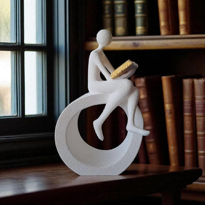 Aura 3D Person Reading a Book on Circular Base Abstract Statue for Home Decor showpiece Figurine Sculpture for Home Decoration Items for Living Room Office Desktop Bookshelf White Art Gift