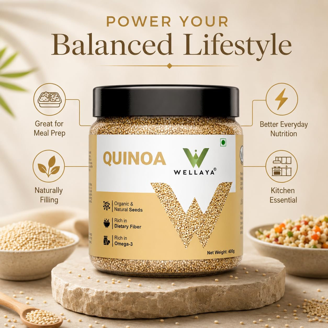 WELLAYA Quinoa Seeds | High Protein & Fiber Quinoa Seeds for Eating | Rich Nutrient Whole Grain | Healthy Food