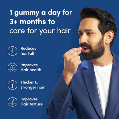 Man Matters Biotin Hair Gummies (60N) | No Added Sugar | With Biotin, DHT Blockers, Vitamin A, C, E, Fibre & Zinc | For Stronger and Healthier Hair | 100% Veg & Gut Friendly