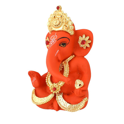 Ganesh Idol Murti Statue for Car Dashboard Gift Ceramic Terracotta Gold Plated Gift for Ganpati Festival Ganesha Idol for Gifts, Showpiece for Home Pooja Room Diwali Decoration.