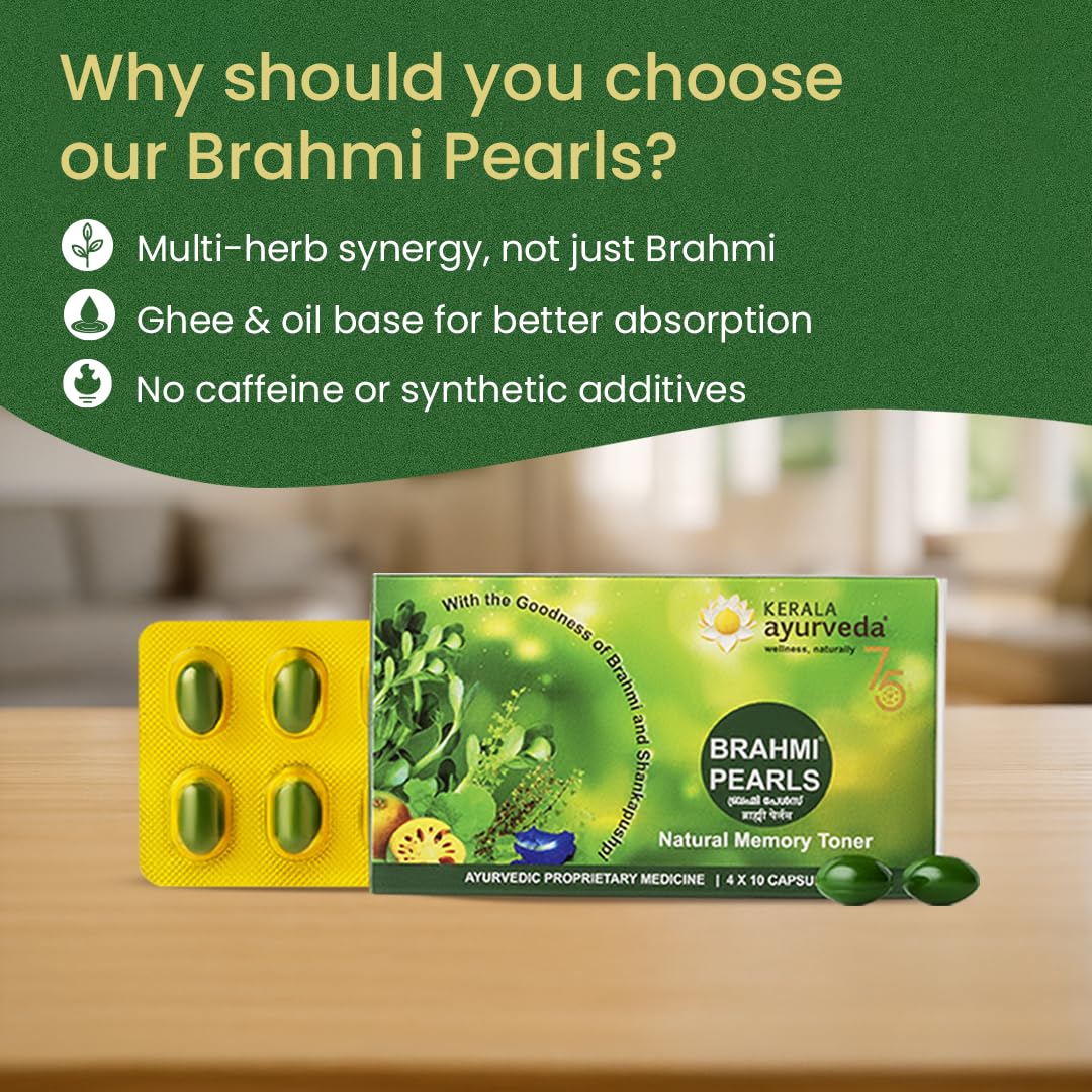 KERALA ayurveda Brahmi Pearls with Ghee & Shankpushpi for Memory 40 Caps