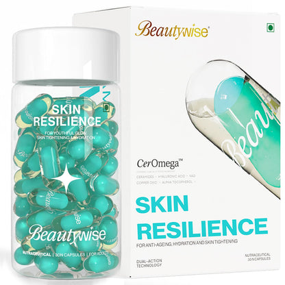 Beautywise Skin Resilience Combination Of Ceramides,Hyaluronic Acid & Astaxanthin In Omega-3|Oil Enriched With Vitamin C,E For Skin Moisture And Glowing Skin|30 Capsules (Pack Of 1),1 Count