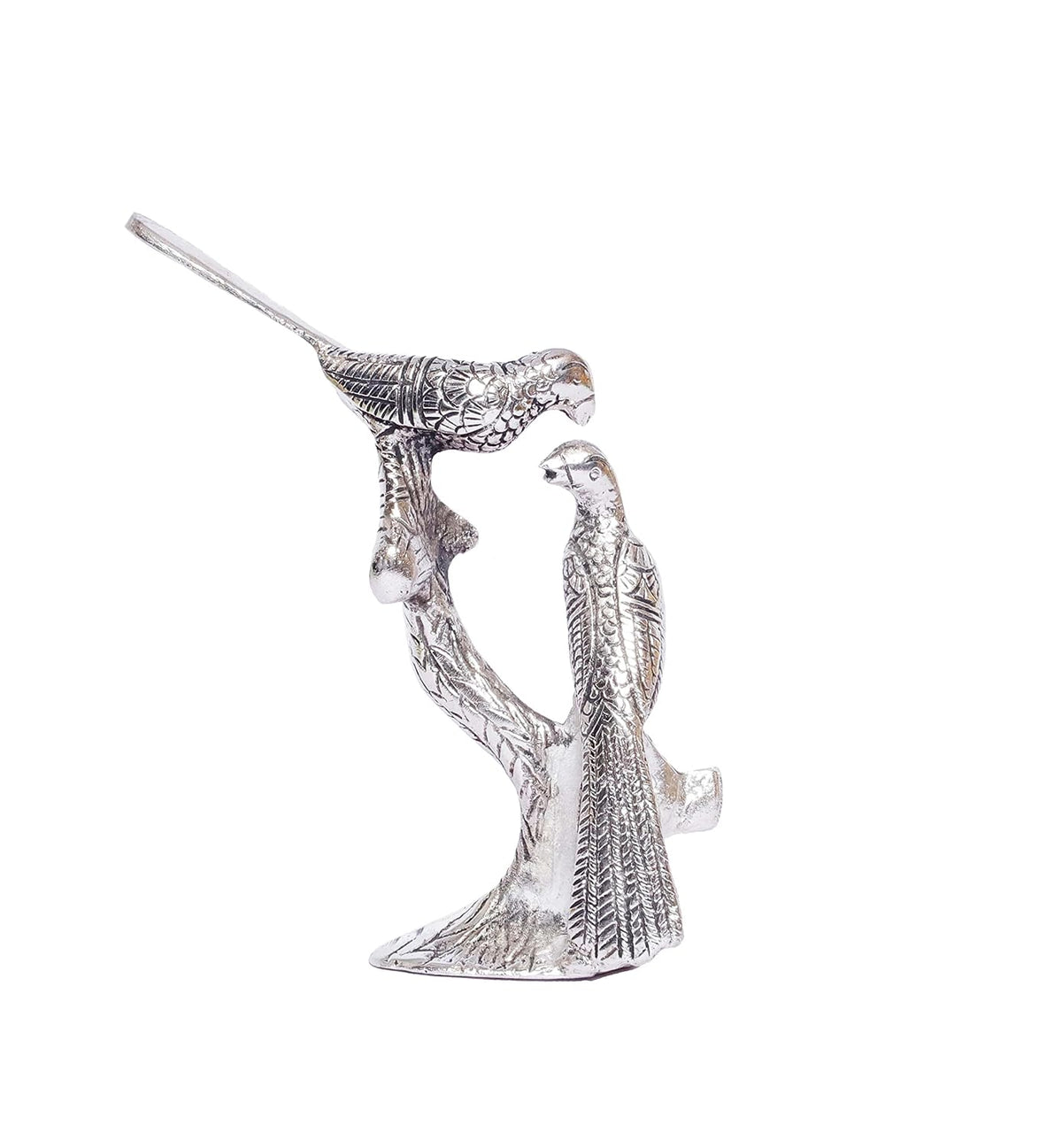 Love Birds Couple Kissing Sitting on Tree,Animal Showpiece for Home Decorative Statue, Gift for Boyfriend,Girlfriend,Wife,Husband,Friends,Happy Home Decoration Idol Showpiece (Silver)