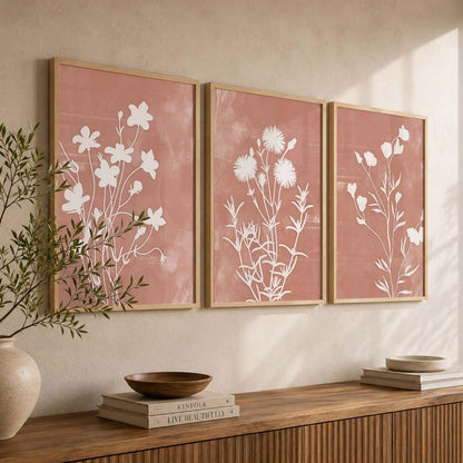 Botanical Art Home Decoration Painting | Floral Paintings With Frame For Living Room Bed Room Hotel Wall Decor Digital Reprint Set of 3 (13X17 inch)