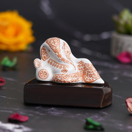 Handcrafted Polyresin White & Orange Lord Ganesha Statue for Home, Temple, Pooja Room, Office, and Car Dashboard - Divine God Idol for Diwali, Ganesh Chaturthi, Birthday Gift Giving