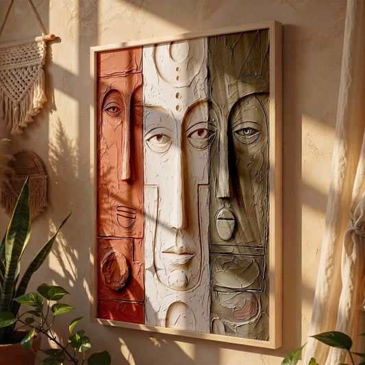 Relief Face Wall Art - Modern Abstract Portrait Sculpture,| Aesthetic Paintings With Frame For Living Room Bed Room Hotel Wall Decor Digital Reprint (13x17 inch)