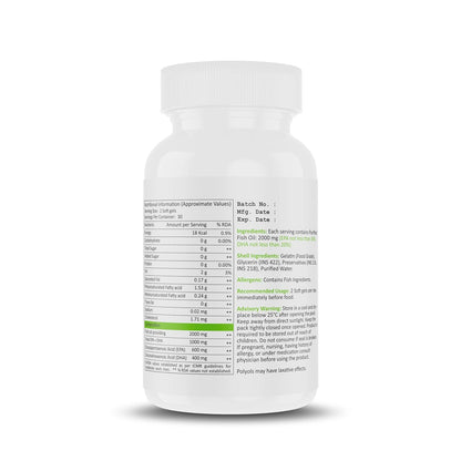 Muscle Nectar (MN) Omega 3 Fish Oil Double Strength 2000mg for Men & Women - Molecularly Distilled (1000mg EPA/DHA) (60 Softgels)