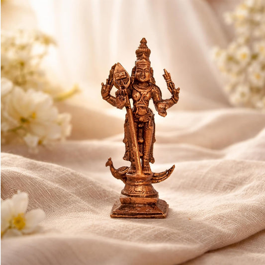 Pure Copper Murugan Murti | Handcrafted Copper Idol for Pooja Room, Vastu Decor | Traditional & Auspicious Religious Hindu God Showpiece & Gift Item | 63gm (7x3.5 cm)