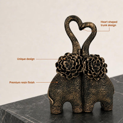 Charming Elephant Pair Sculpture Showpiece for Home & Office Décor | Floral-Inspired Decorative Figurines for Living Room, Study, Shelf & Console Table Styling | Artistic Elephant Accent Set